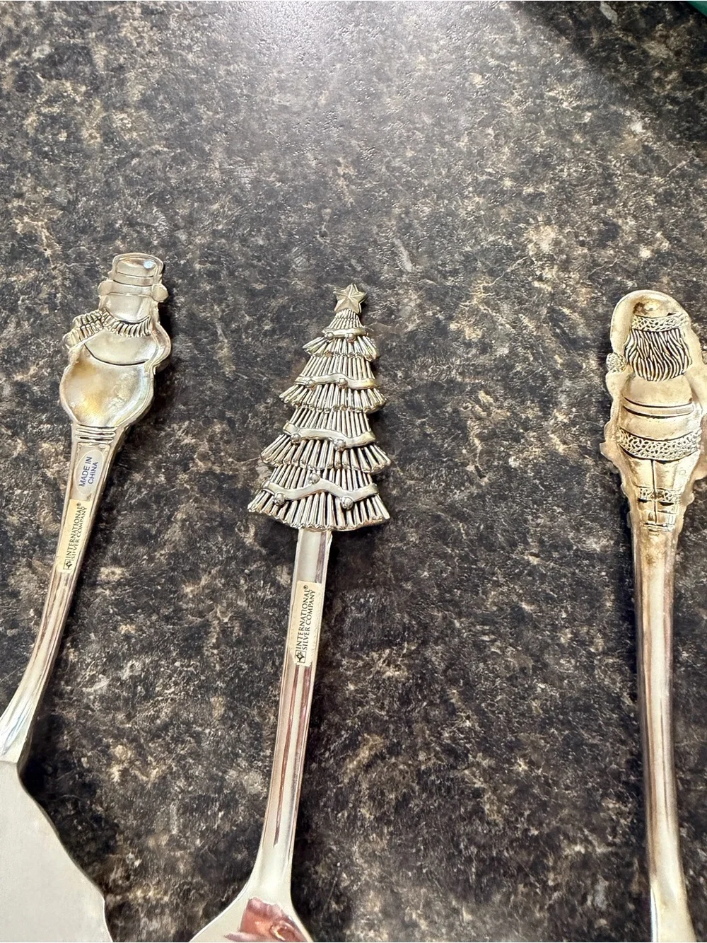 NIB Silver Plate Three Piece Christmas Serving Set by International Silver VTG
